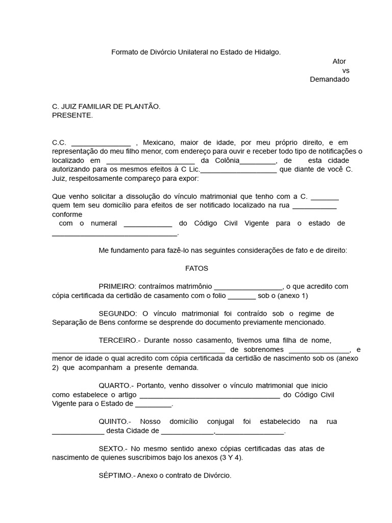 Divórcio Unilateral em Hidalgo: Guia Prático | PDF | Divórcio | Casamento