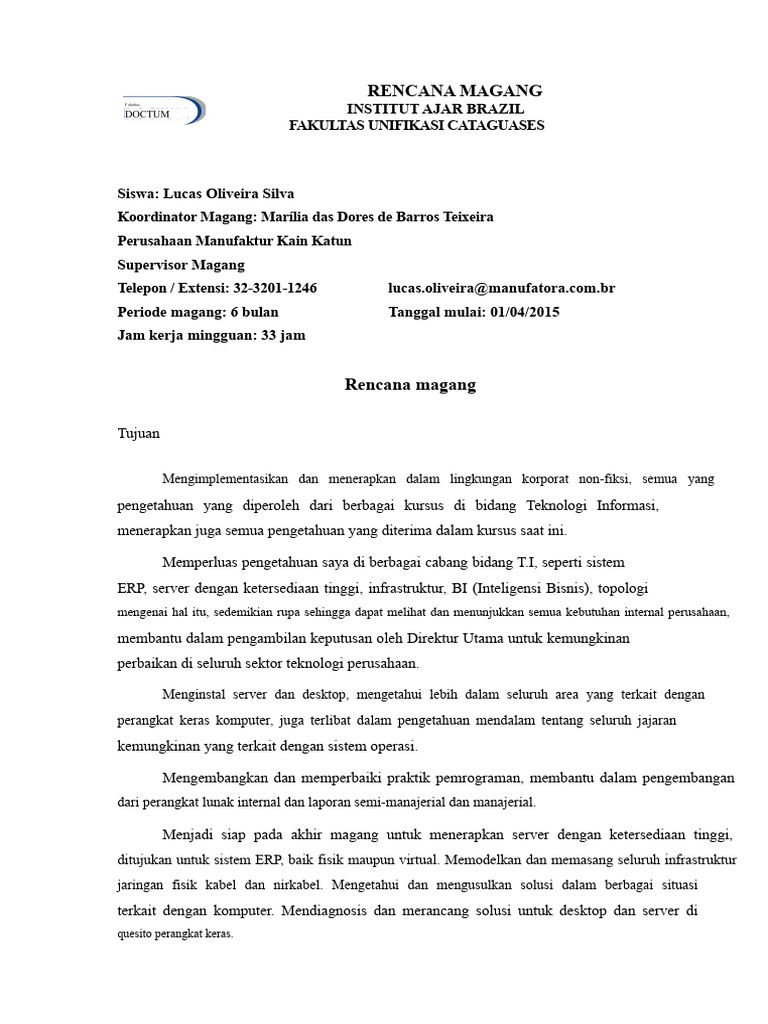 Rencana Magang T.I. di Manufaktur Kain | PDF