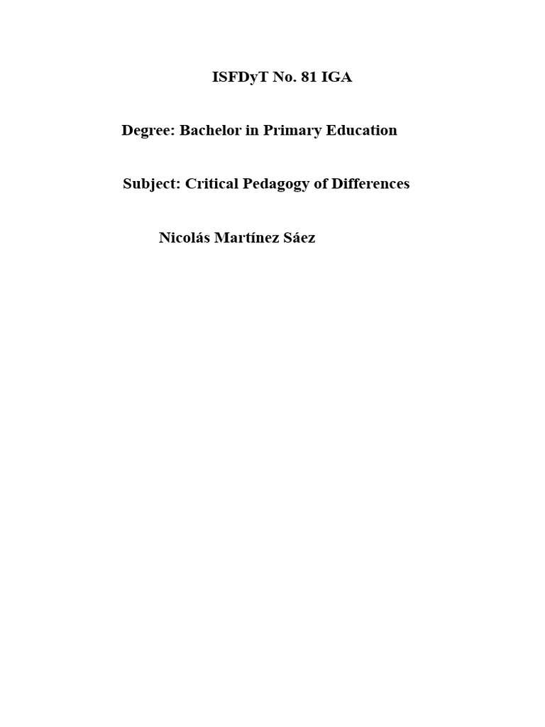 Critical Pedagogy in Primary Education | PDF | Pedagogy | Teacher Education