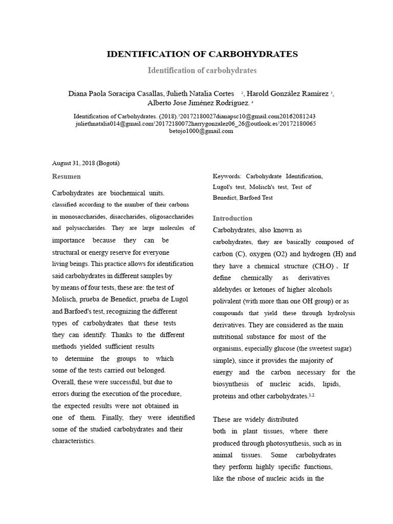 Carbohydrate Identification Techniques | PDF | Carbohydrates | Glucose