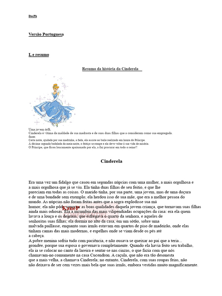 Resumo da História da Cinderela | PDF | Cinderela | Família reconstituída
