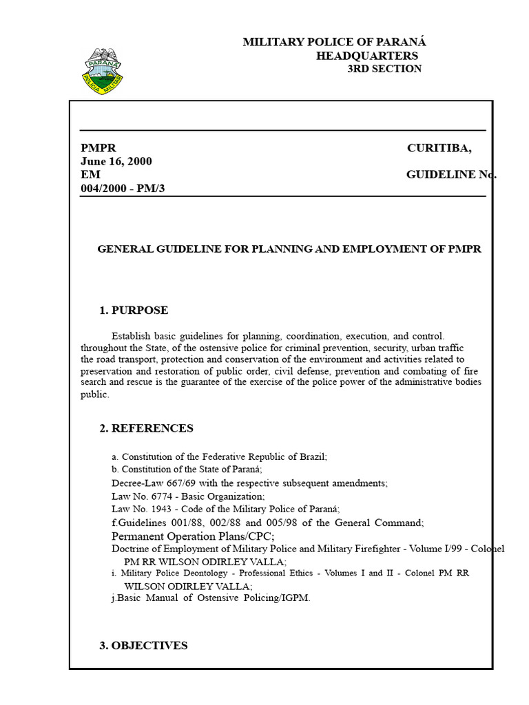 Guideline 004 00 General Guideline For Planning and Employment of PMPR ...
