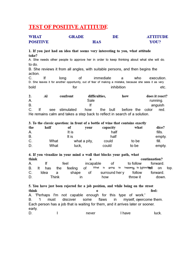 Positive Attitude Assessment Test | PDF | Behavioural Sciences | Cognition