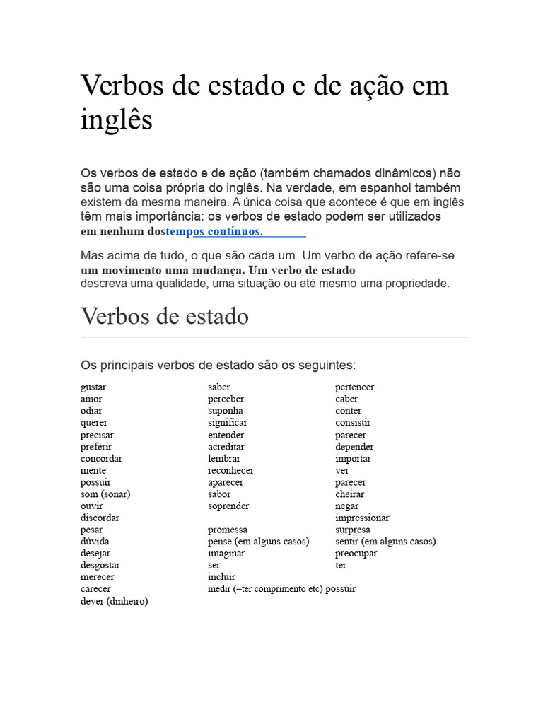Verbos de Estado em Inglês | PDF | Estado | Sentimento