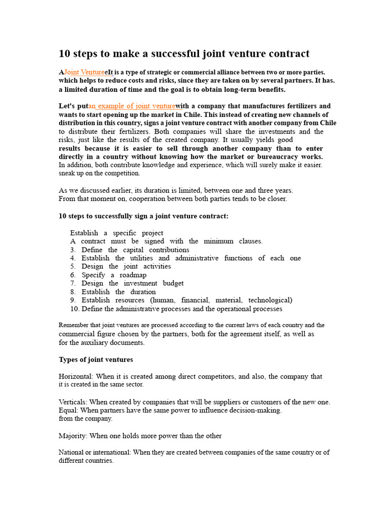 10 Steps for a Successful Joint Venture | PDF | Joint Venture | Economies