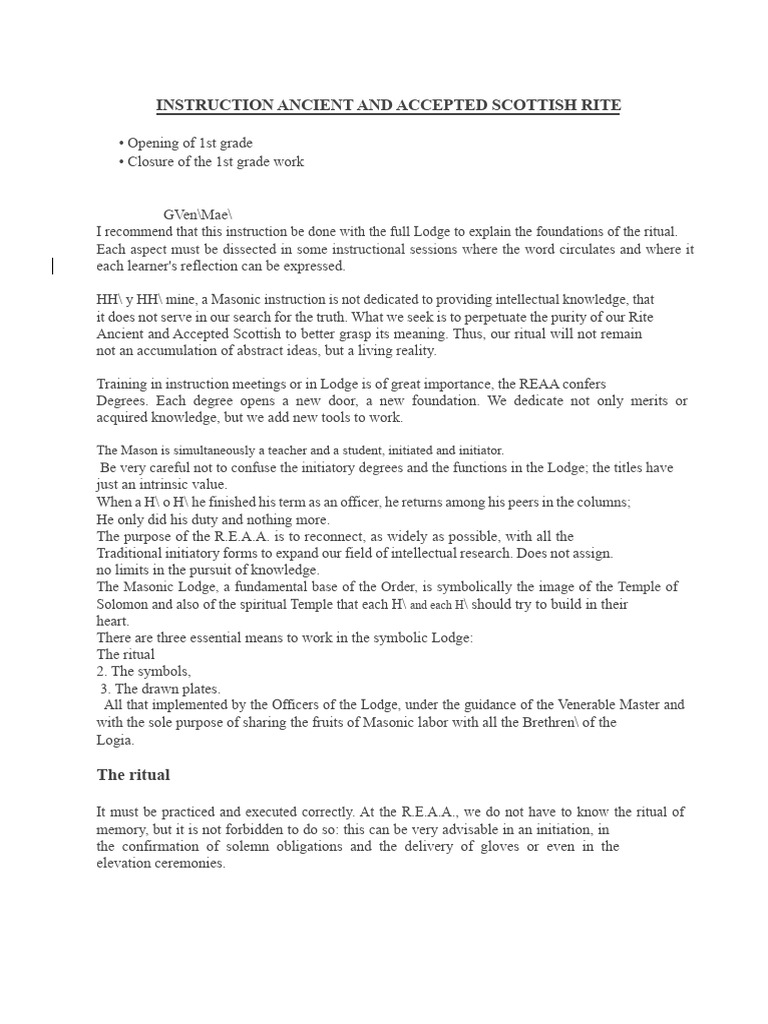 Instruction Session of The Ancient and Accepted Scottish Rite | PDF ...