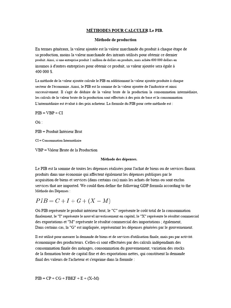 Méthodes de calcul du PIB | PDF | Produit intérieur brut | Inflation