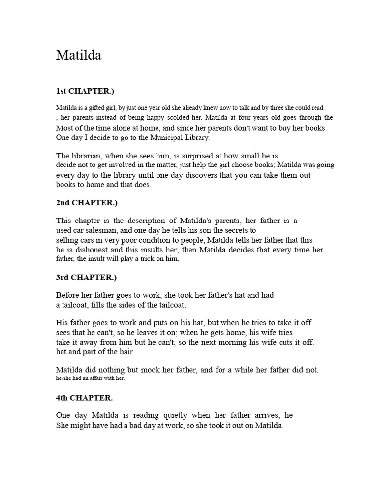 Matilda Chapter Summaries | PDF