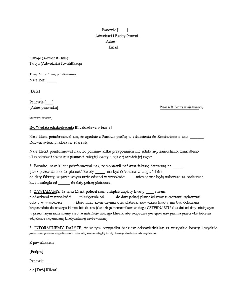 Pismo Wezwania (Przykład) | PDF