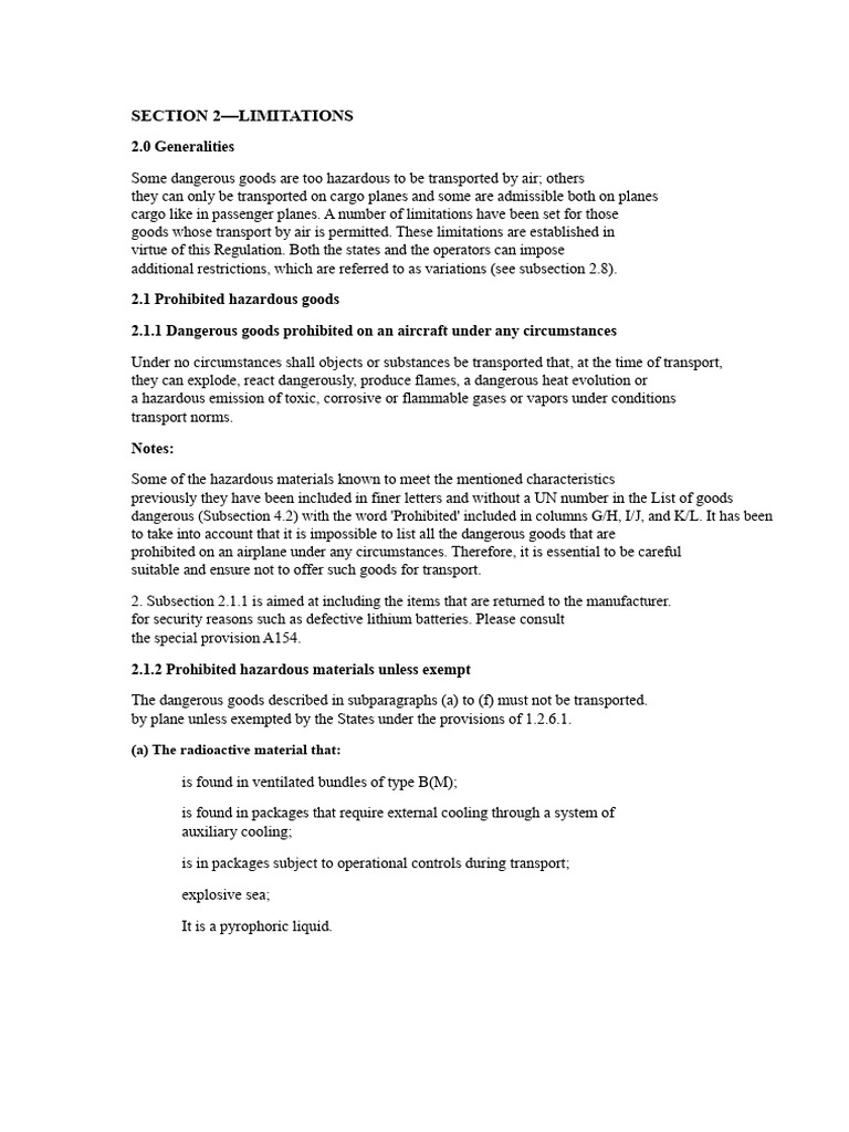 Air Transport Limitations on Hazardous Goods | PDF | Dangerous Goods ...