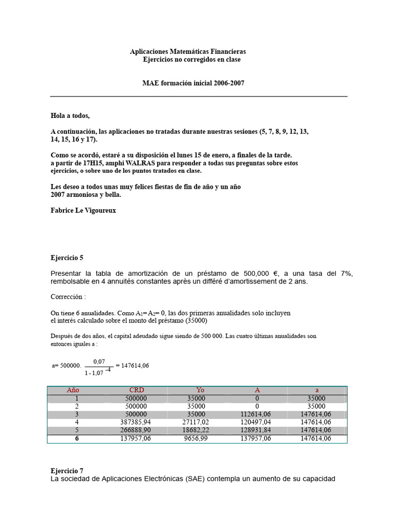 Ejercicios de Matemáticas Financieras | PDF | Interés | Tasa interna de ...