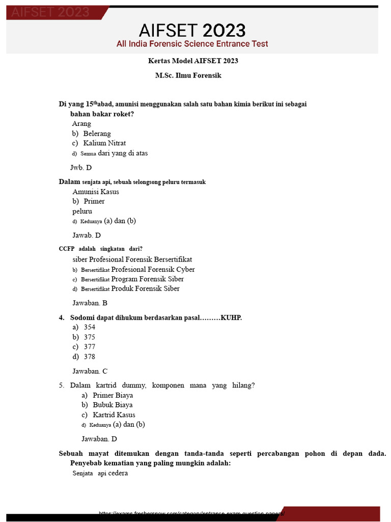Kertas Model AIFSET 2023: Ilmu Forensik | PDF