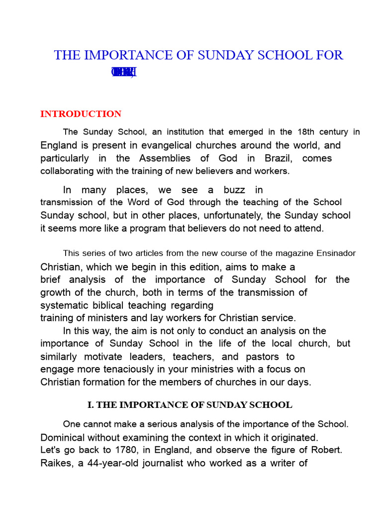 The Importance of Sunday School For The Life of The Church | PDF ...