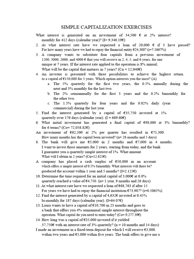Capitalization Exercises and Calculations | PDF | Interest | Interest Rates