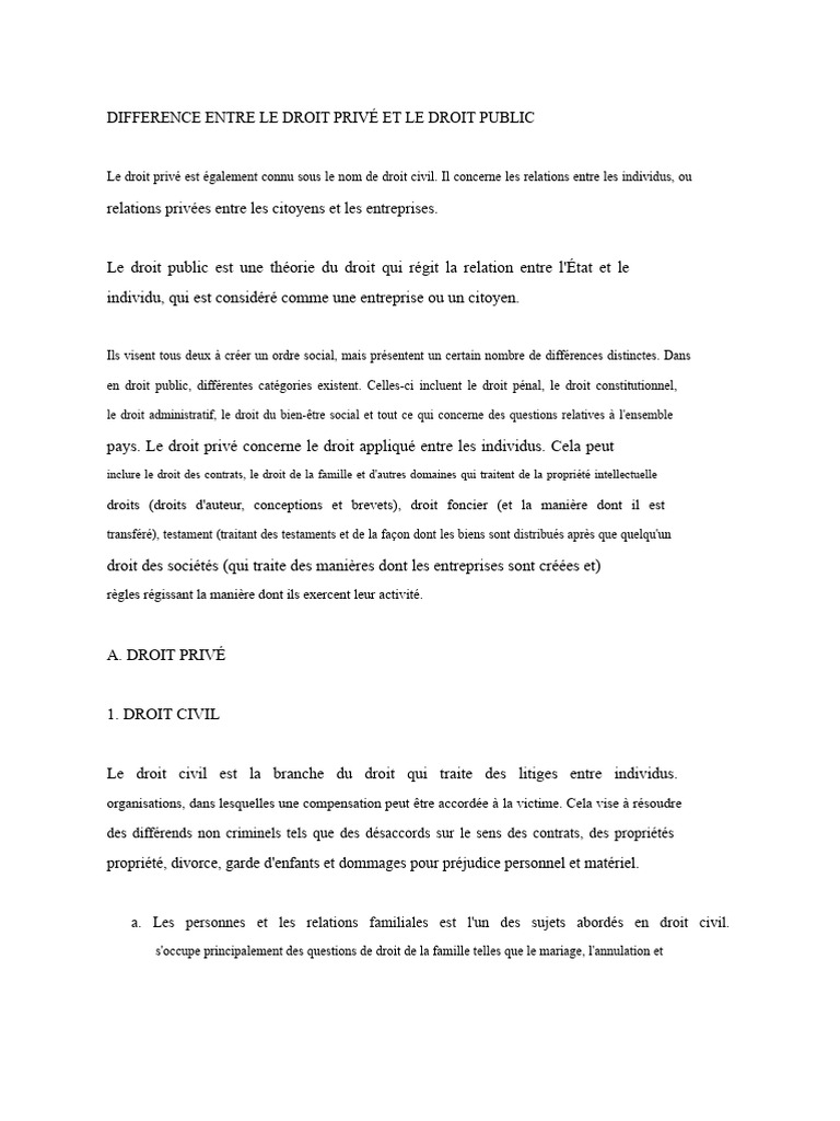 Droit privé vs droit public : différences clés | PDF | Mariage | Cour ...