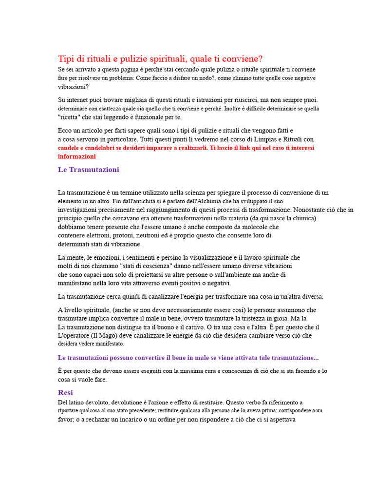 Tipi Di Rituali e Pulizie Spirituali | PDF