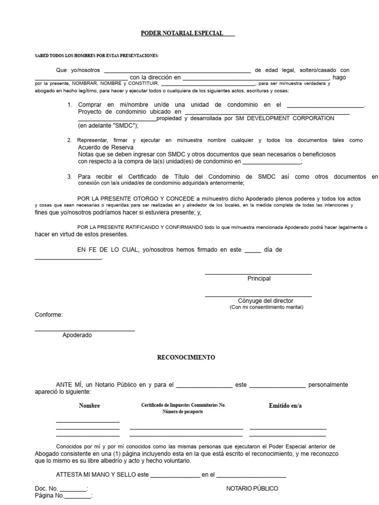 Poder Notarial Especial para Compra de Condominio | PDF | Condominio ...