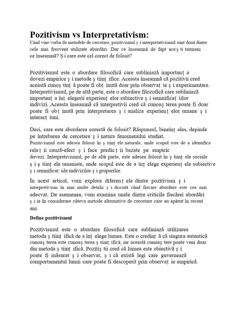 Pozitivism Vs Interpretivism | PDF