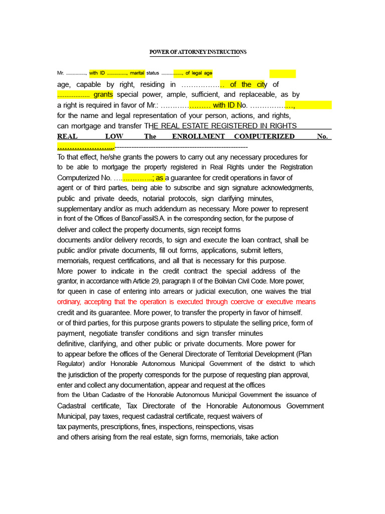 Special Power of Attorney Instructions | PDF | Power Of Attorney ...