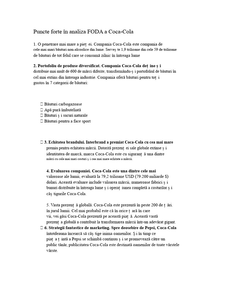 Punctele Forte În Analiza FODA A Coca. | PDF