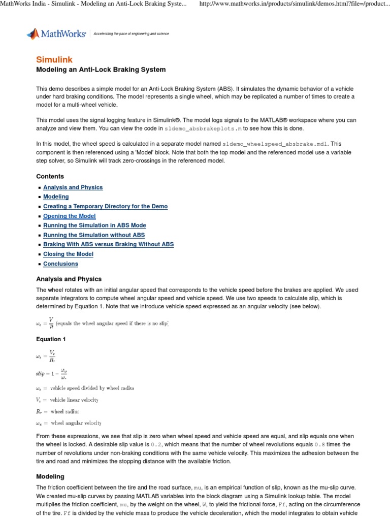 Simulink Simulation Modeling An AntiLock Braking System PDF Anti
