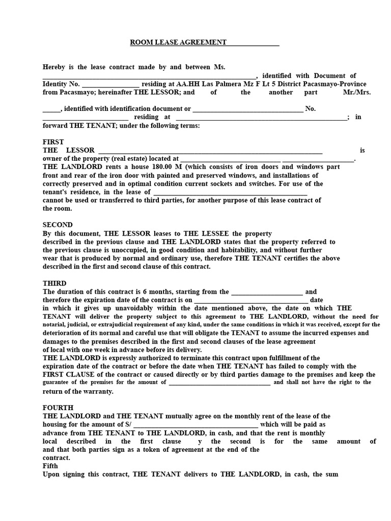 Room Rental Agreement | PDF | Lease | Leasehold Estate