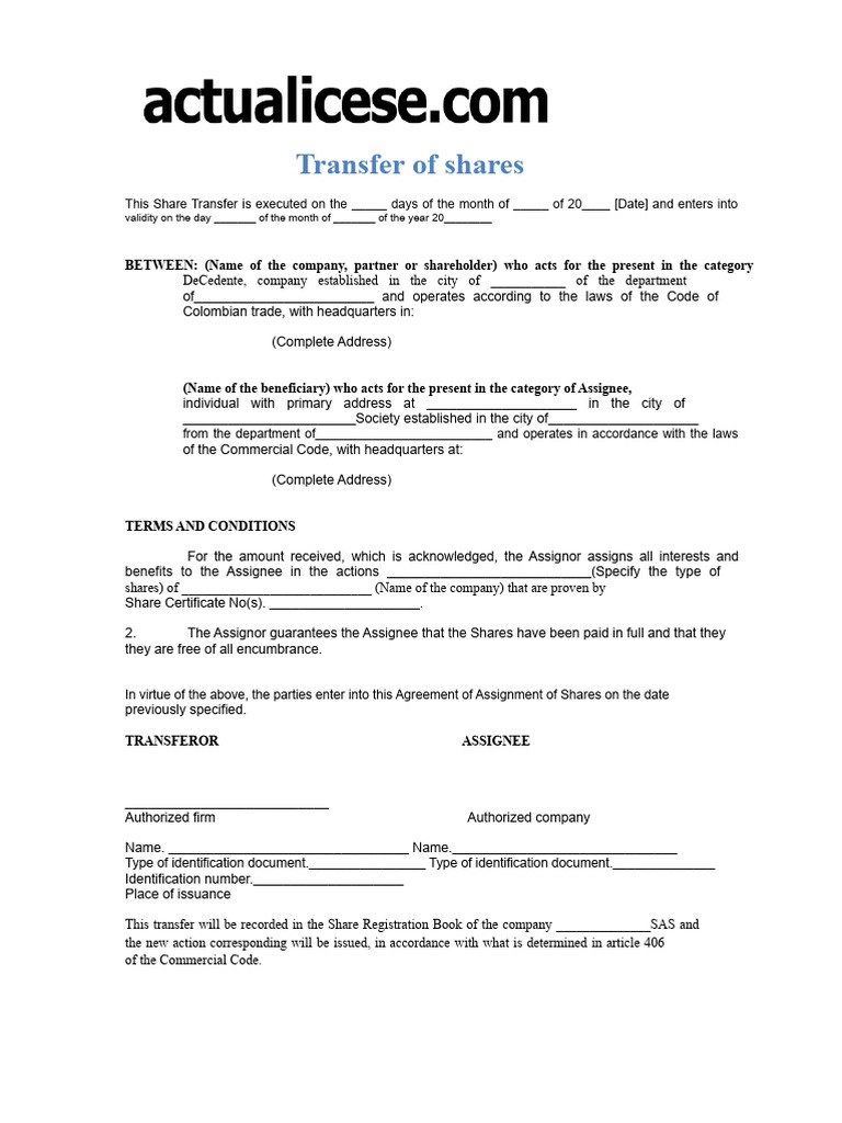 Share Transfer Agreement Template | PDF