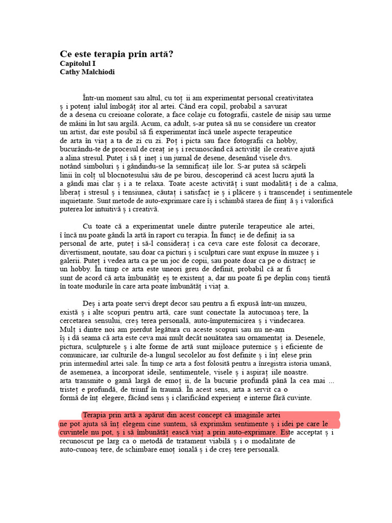Malchiodi, C. Capitolul I Ce Este Terapia Prin Artă | PDF