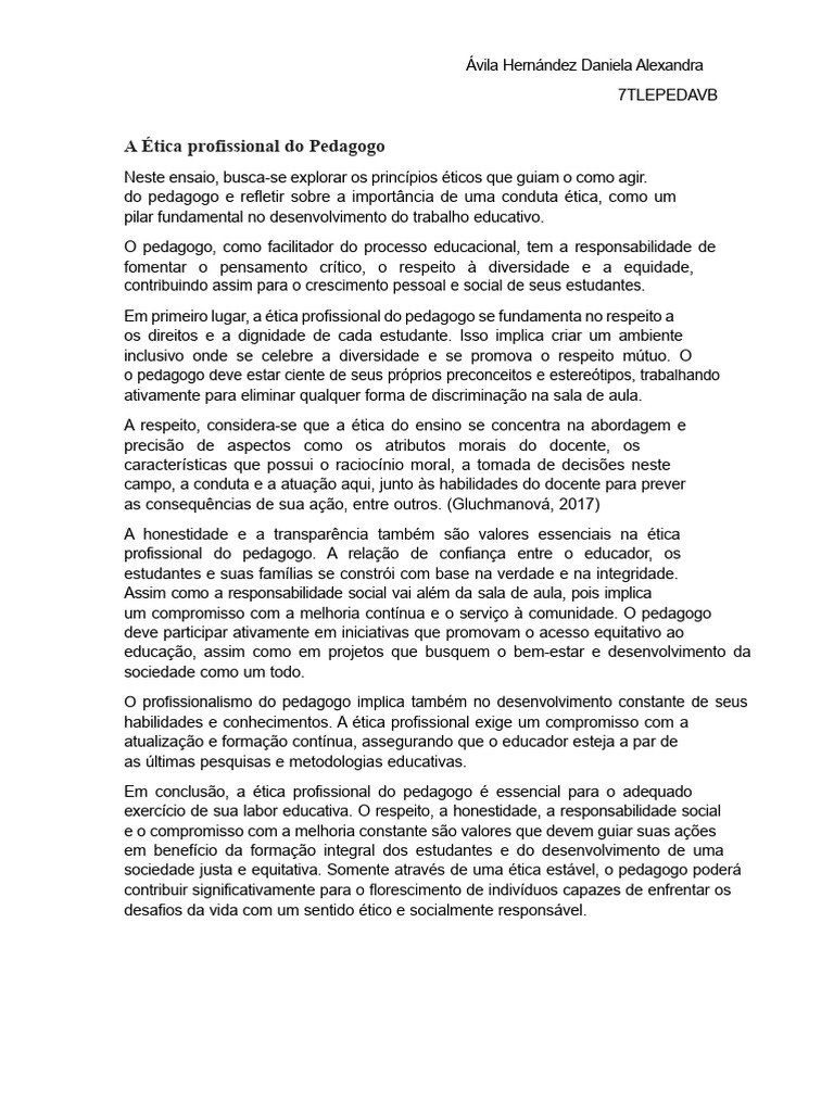 Ética Profissional do Pedagogo | PDF | Pedagogia | Educação em Artes ...