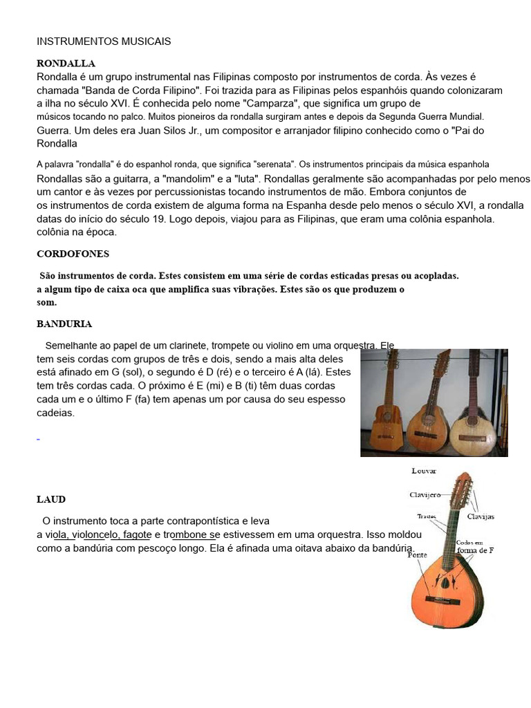 Instrumentos da Rondalla Filipina | PDF | Instrumentos de corda ...