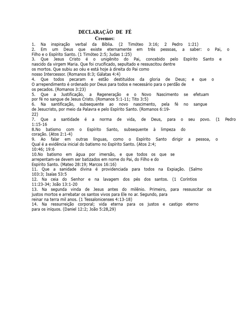 Declaração de Fé das Assembleias de Deus | PDF