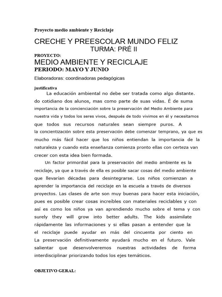 Proyecto de Educación Ambiental y Reciclaje | PDF | Residuos | Reciclaje