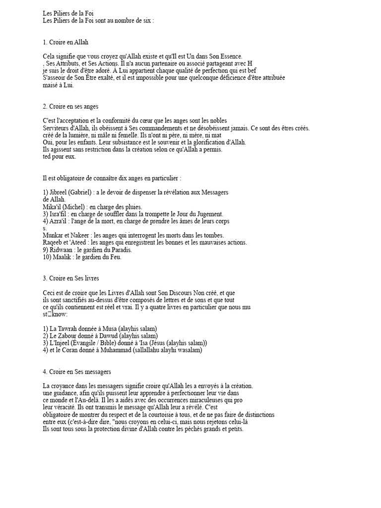 Les Six Piliers de la Foi Islamique | PDF | Dieu | Allah