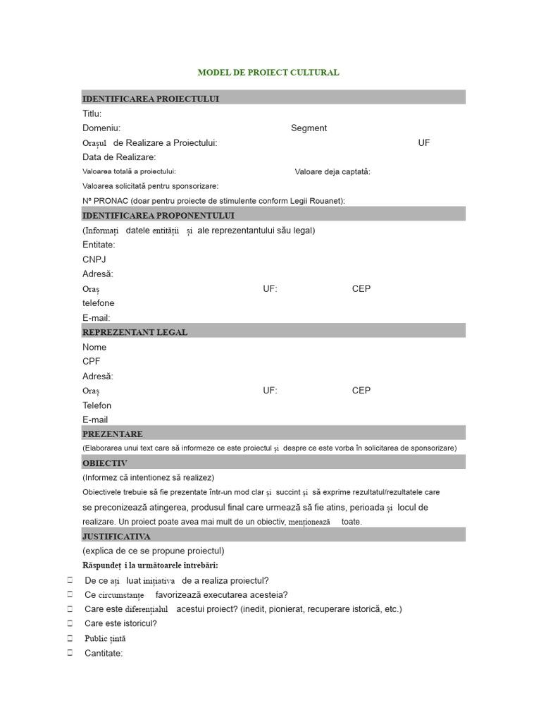 Model de Proiect Cultural | PDF