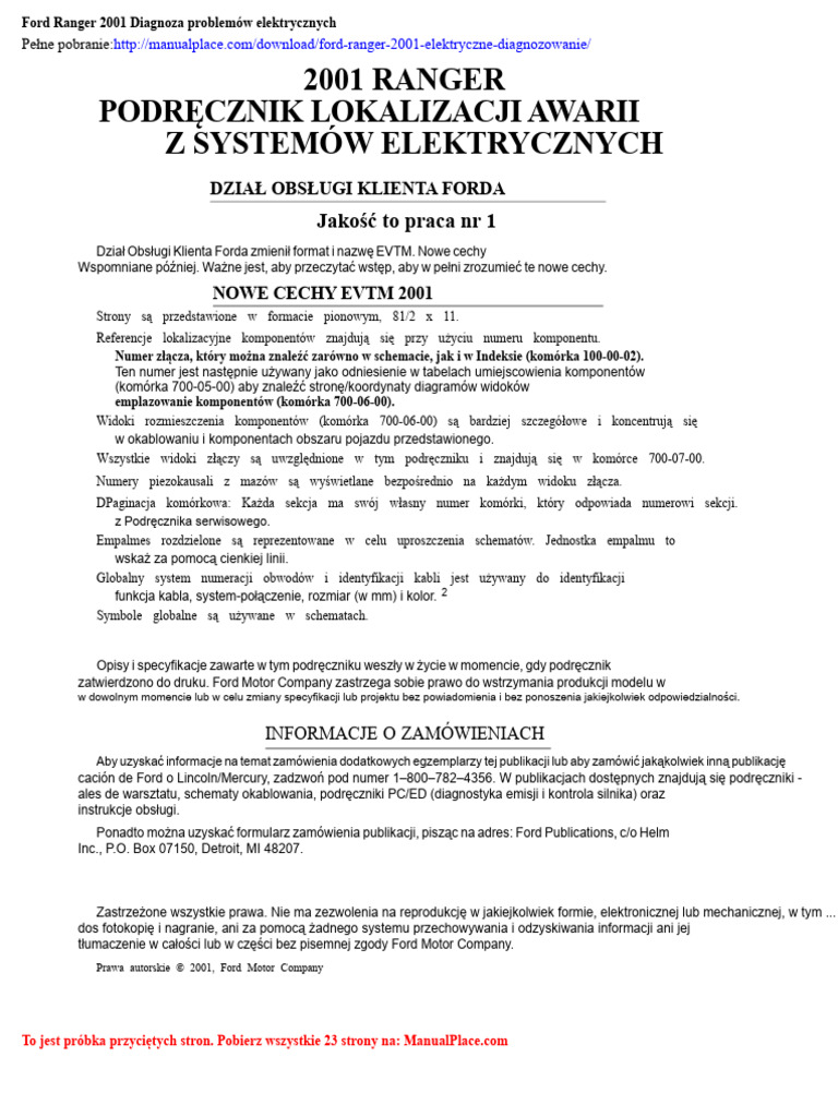 Diagnostyka Elektryczna Forda Rangera 2001 | PDF