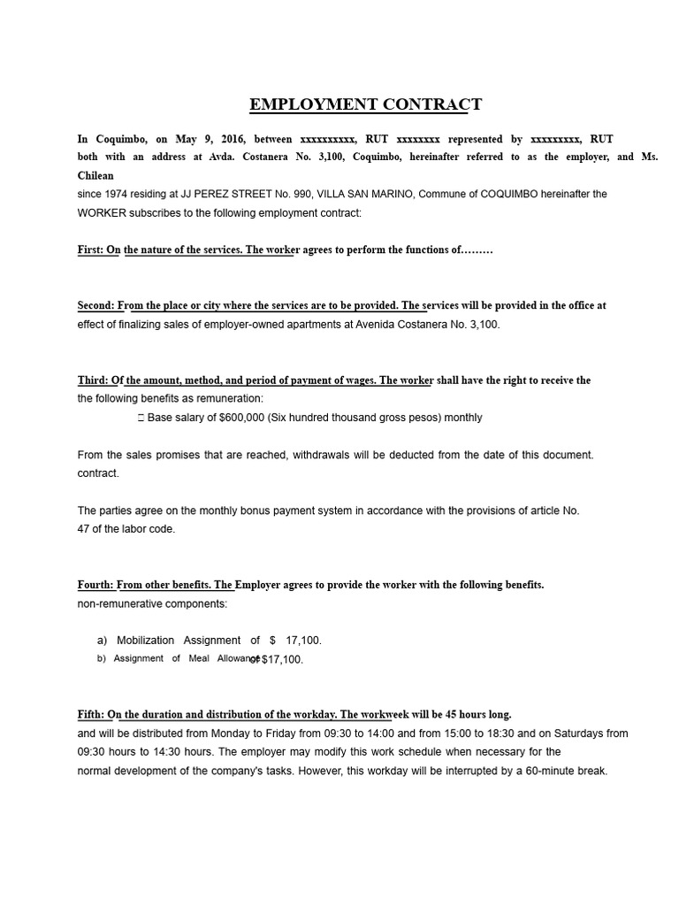 Model Employment Contract | PDF | Employment | Salary