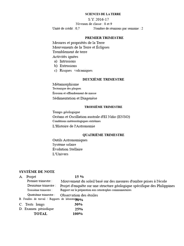 Programme de Sciences de la Terre 8-9 | PDF