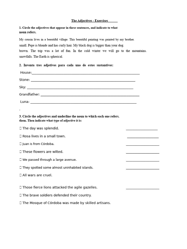 Adjective Exercises | PDF