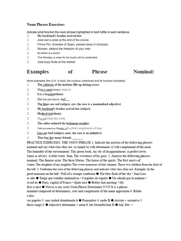 Noun Phrase Exercises for Class 8 | PDF | Phrase | Noun