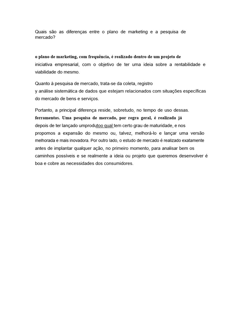 Diferenças entre Plano de Marketing e Pesquisa de Mercado | PDF