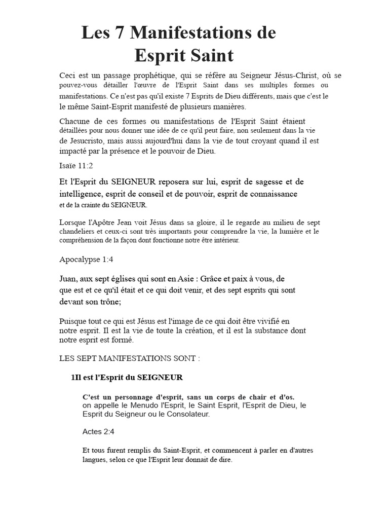 Les 7 Manifestations de l'Esprit Saint | PDF | Saint-Esprit | Dieu