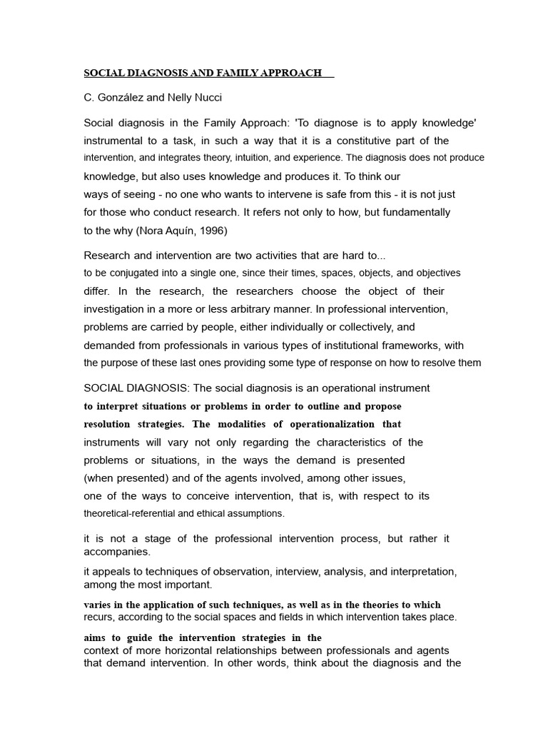 Social Diagnosis in Family Interventions | PDF | Knowledge | Forecasting
