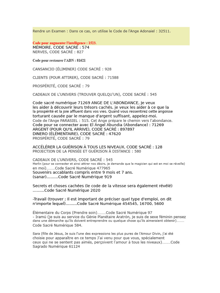 Codes Sacrés pour Abondance et Guérison | PDF