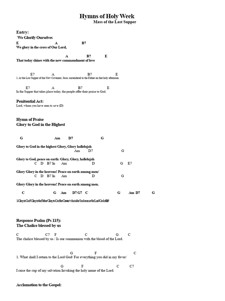 Holy Week Hymns and Songs Collection | PDF | Glory (Religion) | Eucharist