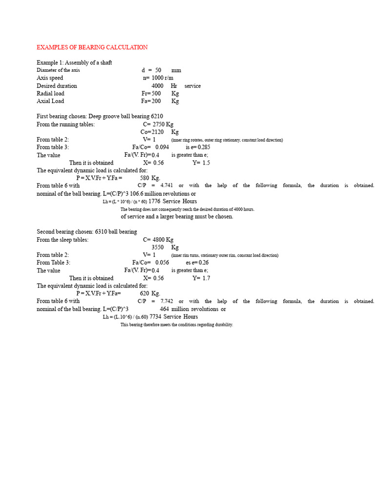 Bearing Calculation Examples and Formulas | PDF | Bearing (Mechanical ...