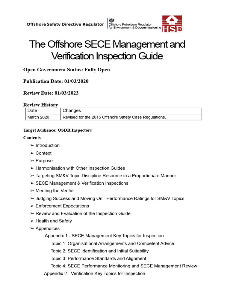 Offshore SECE Management Inspection Guide | PDF | Risk | Safety