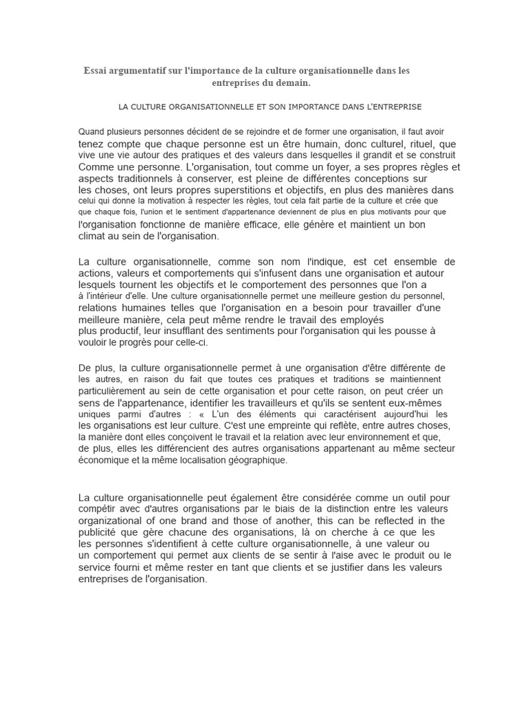 Importance de la culture organisationnelle | PDF | Business