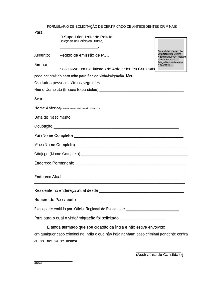 Solicitação de Certificado de Antecedentes Criminais | PDF