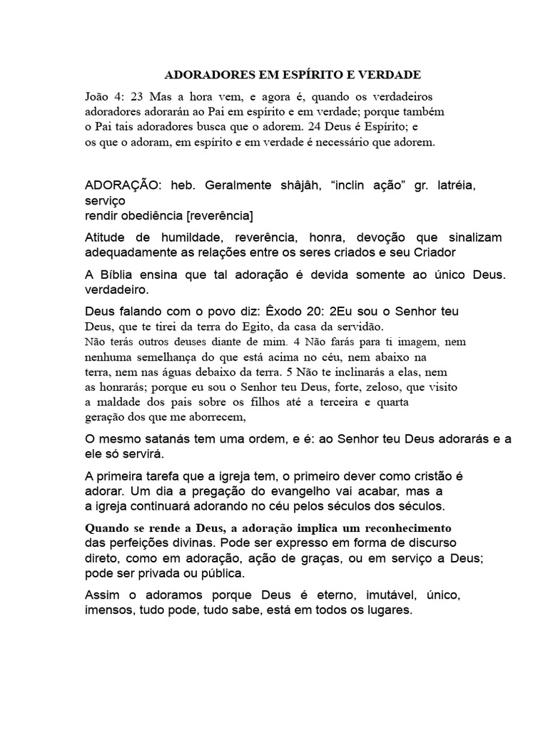 Adoradores em Espírito e em Verdade | PDF | Deus | Jesus