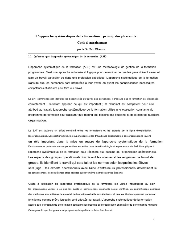 Phases de l'approche systématique de la formation | PDF | Apprentissage ...